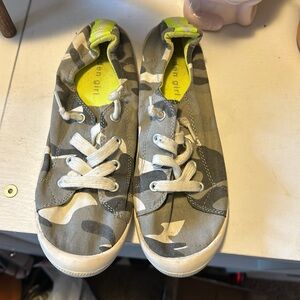 Madden girl grey and lime green camo sneakers